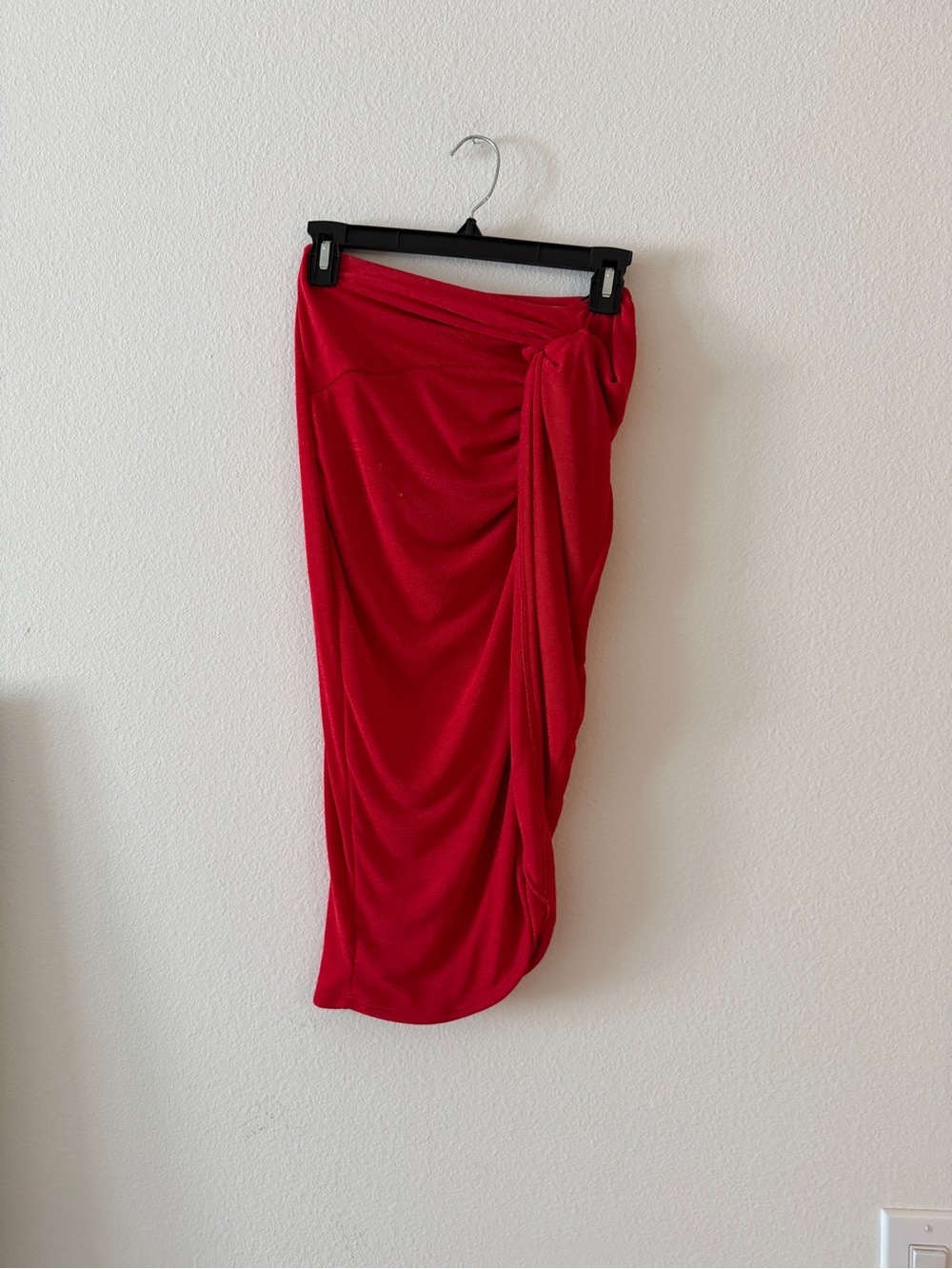 JLUXLABEL Red Draped Midi Skirt with Side Knot
